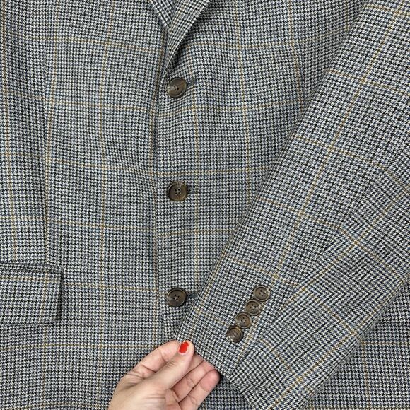 Vtg Ralph Lauren Blazer Men 42R Silk Wool Blue Houndstooth 3-Button Suit Jacket - Picture 4 of 13